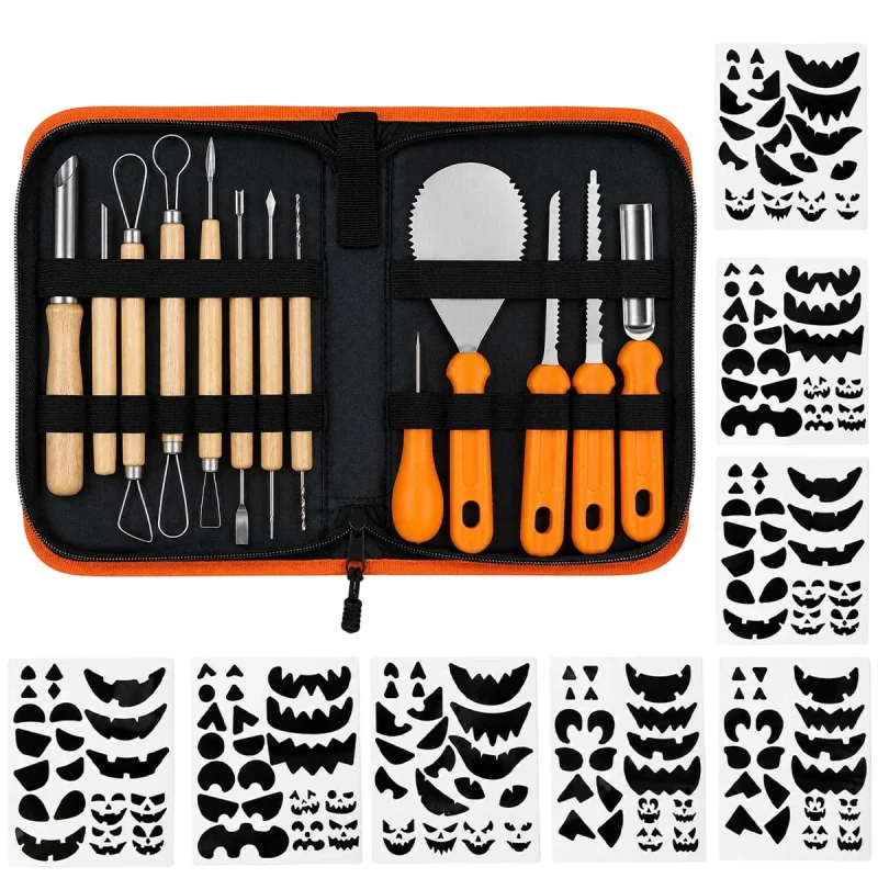 Halloween Pumpkin Carving Kit Pumpkin Carving Stickers Professional Detail Sculpting Tools Double-Side Sculpting Tool fo