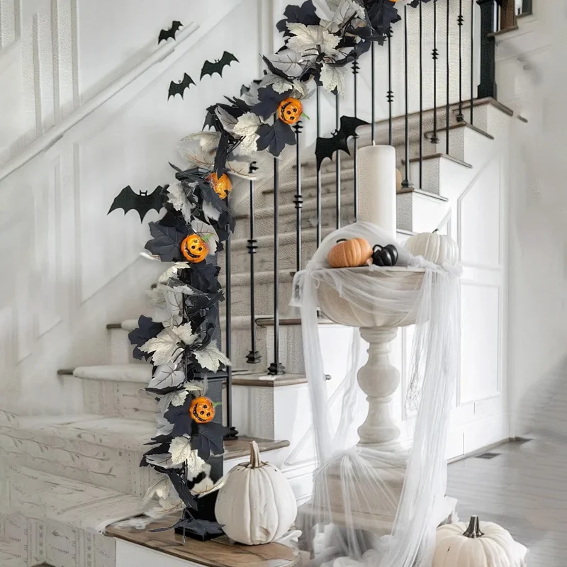 Halloween Pumpkin Garland - 68" Fall Leaf Decor for Mantle, Staircase & Porch, Outdoor/Indoor Autumn Thanksgiving Party