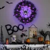 Halloween Wreath Halloween Spider Decorations Wreath with Lights, Halloween Spider Garland LED Halloween Door Wreath for
