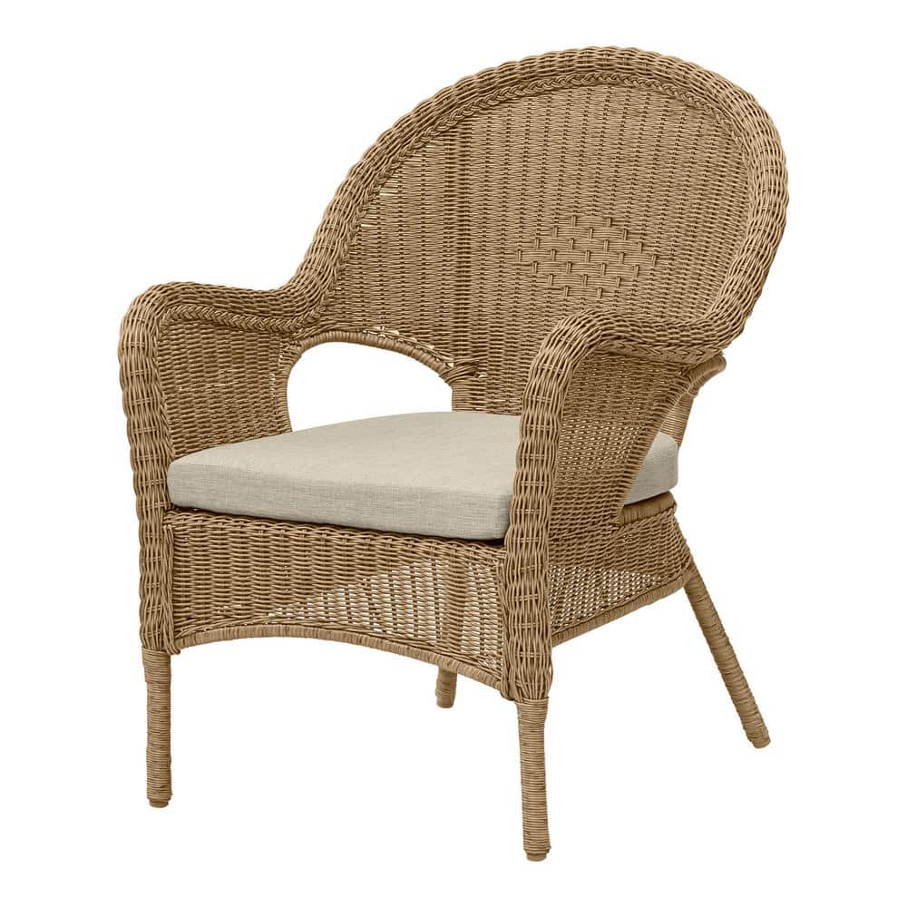 Hampton Bay Rosemont Light Brown Steel Wicker Stackable Outdoor Patio Lounge Chair With Putty Tan Cushion - 65-91-1BR-99