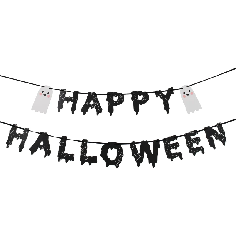 Happy Halloween Ghost Paper Banner Decoration, Black and White, 4.9', Halloween by Way To Celebrate