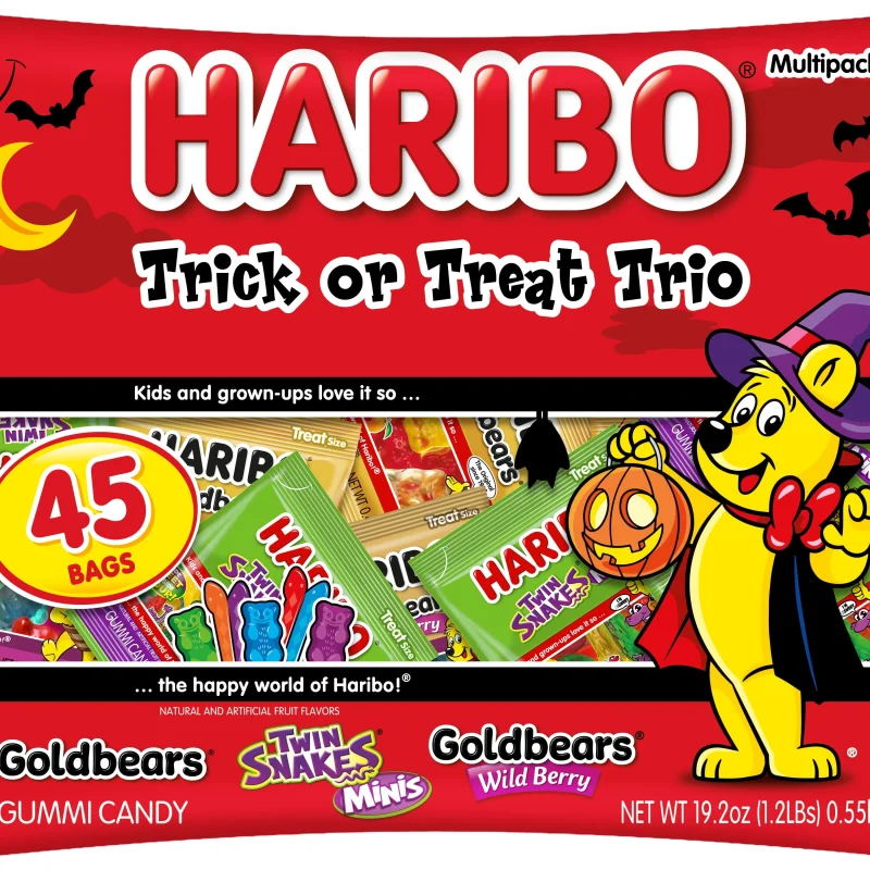 HARIBO Trick or Treat Trio Halloween Gummy Candy Mini Pouches, 45ct