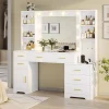 Hasuit Vanity Desk With Lighted Mirror, 48.8 in, White, 6 Drawers, 4 Shelves, 1 Storage Cabinet