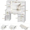 Hasuit Vanity Desk With Lighted Mirror, 48.8 in, White, 6 Drawers, 4 Shelves, 1 Storage Cabinet