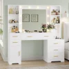 Hasuit Vanity Desk With Lighted Mirror, 48.8 in, White, 6 Drawers, 4 Shelves, 1 Storage Cabinet