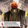 Haunted Hill Farm Life-Size Poseable 6.7-Ft. Pumpkin Scarecrow with Lights and Sound, Indoor or Covered Outdoor Hallowee