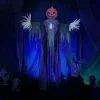 Haunted Hill Farm Life-Size Poseable 6.7-Ft. Pumpkin Scarecrow with Lights and Sound, Indoor or Covered Outdoor Hallowee