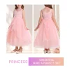 HAWEE Dress Costume for Girls, Pink Tulle and Sequin Dress for Kids Christmas Halloween Cosplay Costumes