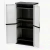 HDX Gray Plastic Freestanding Garage Cabinet With Adjustable Shelves And Lockable Doors, 35in W X 71in H X 18in D