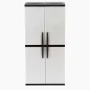 HDX Gray Plastic Freestanding Garage Cabinet With Adjustable Shelves And Lockable Doors, 35in W X 71in H X 18in D