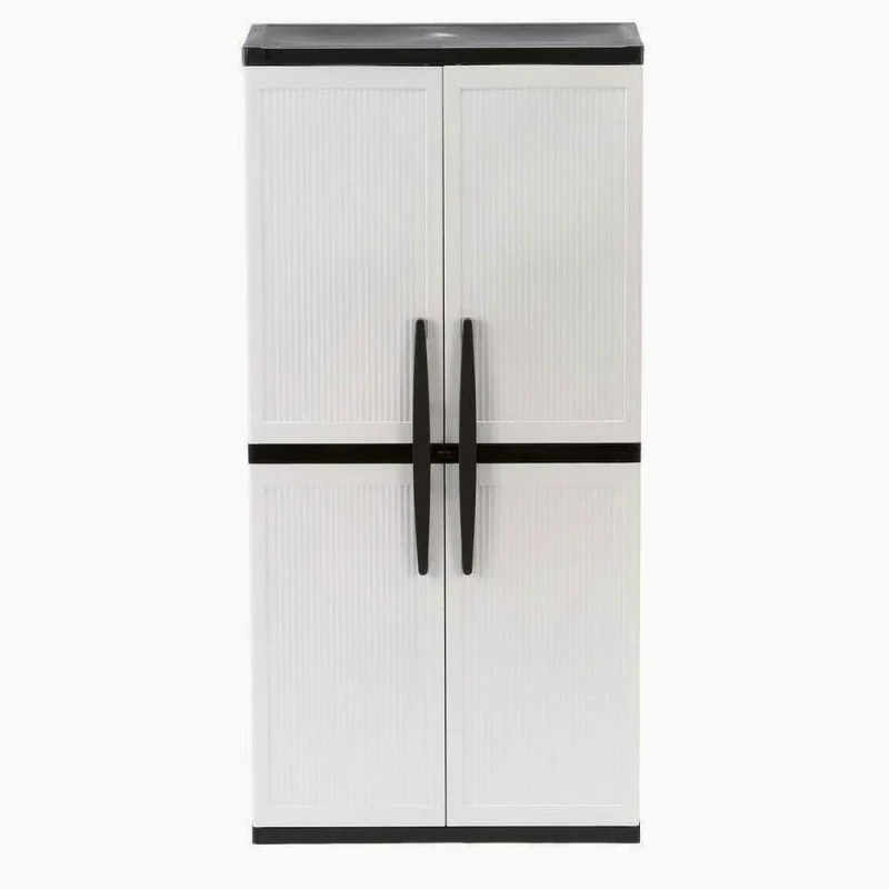 HDX Gray Plastic Freestanding Garage Cabinet With Adjustable Shelves And Lockable Doors, 35in W X 71in H X 18in D