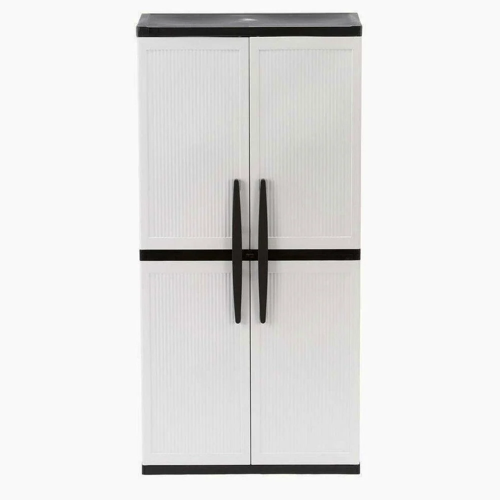HDX Gray Plastic Freestanding Garage Cabinet With Adjustable Shelves And Lockable Doors, 35in W X 71in H X 18in D