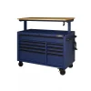 Heavy-Duty 52 in. 9-Drawer Mobile Workbench With Adjustable-Height Solid Wood Top - Matte Blue