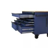 Heavy-Duty 52 in. 9-Drawer Mobile Workbench With Adjustable-Height Solid Wood Top - Matte Blue