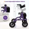 Heavy-Duty Foldable Rollator Walker With 9.5in Pneumatic Wheels, Built-In Seat, Blue Or Purple