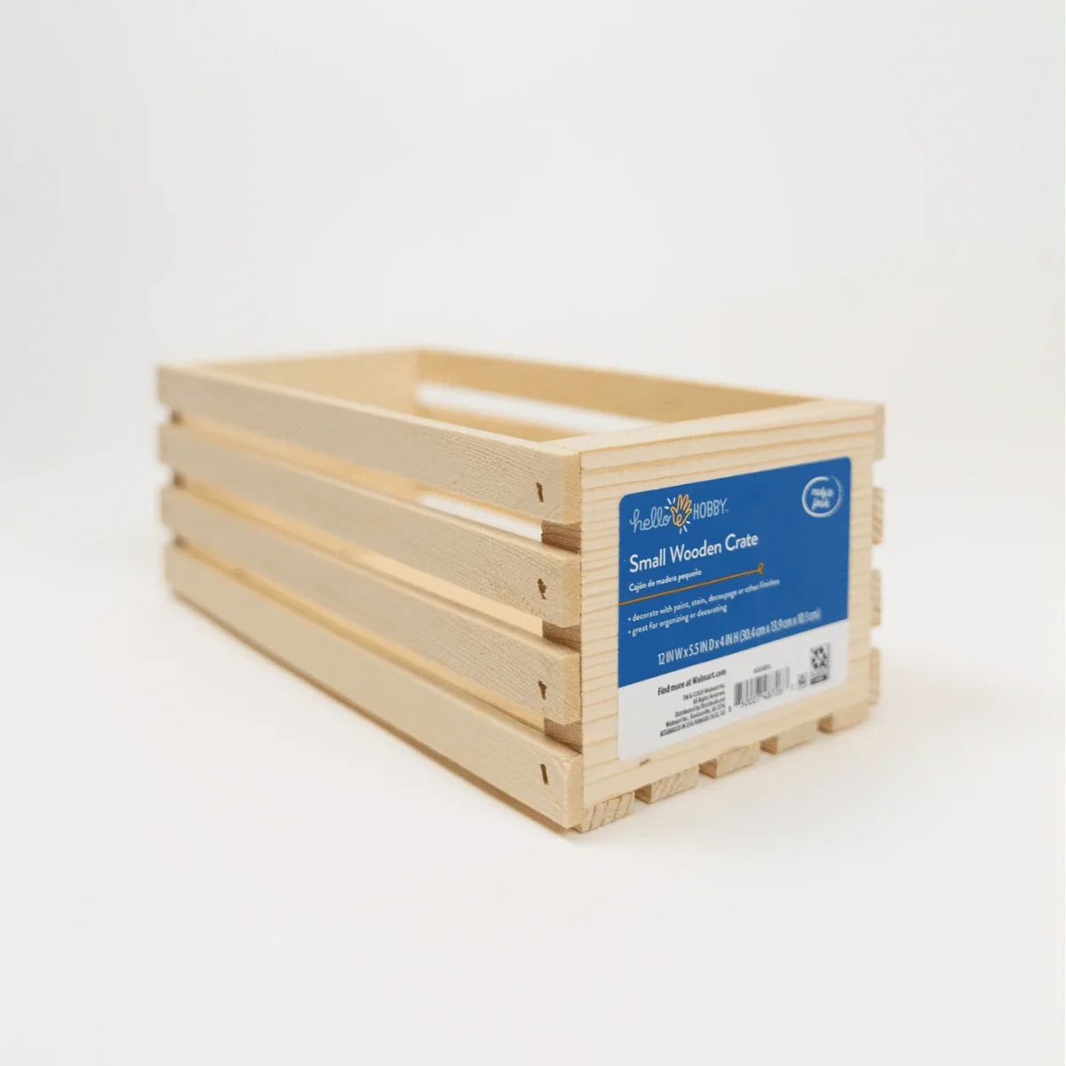 Hello Hobby Unfinished Wood Crate, 12 in x 5.5 in x 4 in