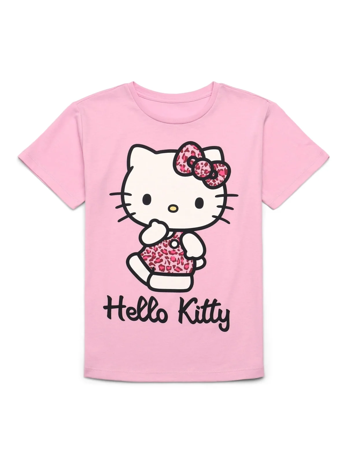 Hello Kitty Animal Print Girls Short Sleeve Graphic T-Shirt, Sizes 4-16