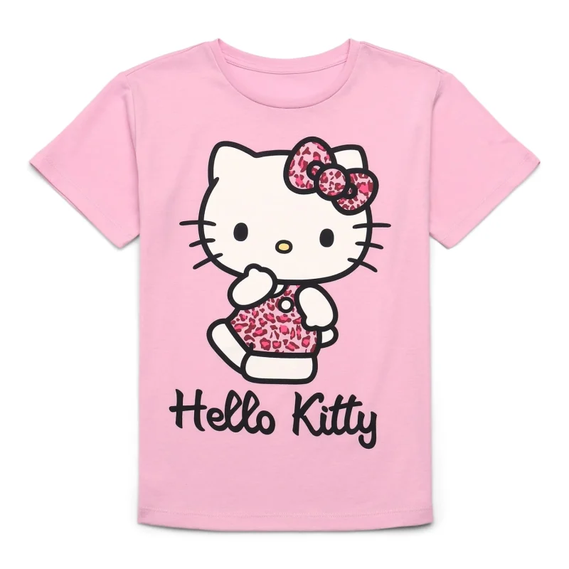 Hello Kitty Animal Print Girls Short Sleeve Graphic T-Shirt, Sizes 4-16
