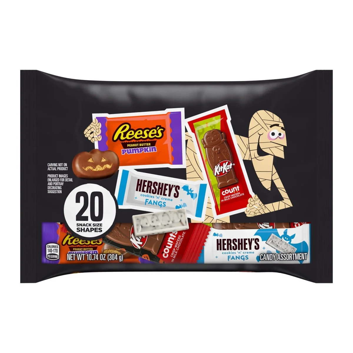 Hershey's, Kit Kat and Reese's Assorted, Halloween Candy Variety Bag, 10.74 oz (20 Pieces)