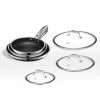 HexClad Hybrid Stainless Steel Cookware Pan Set, 6 Piece, 8 inch, 10 inch, 12 inch, Glass Lids, Black