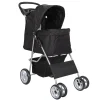 HomGarden 4 Wheel Foldable Pet Stroller Carrier Cart With Storage Basket And Cup Holder - Black