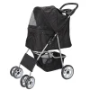 HomGarden 4 Wheel Foldable Pet Stroller Carrier Cart With Storage Basket And Cup Holder - Black