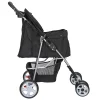 HomGarden 4 Wheel Foldable Pet Stroller Carrier Cart With Storage Basket And Cup Holder - Black