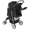 HomGarden 4 Wheel Foldable Pet Stroller Carrier Cart With Storage Basket And Cup Holder - Black