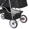HomGarden 4 Wheel Foldable Pet Stroller Carrier Cart With Storage Basket And Cup Holder - Black