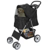 HomGarden 4 Wheel Foldable Pet Stroller Carrier Cart With Storage Basket And Cup Holder - Black