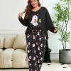 Homlouue Halloween Womens Plus Size Pajama Sets 2-Piece, Cute Ghost Print V-Neck Loungewear with Pockets, Soft Sleepwear