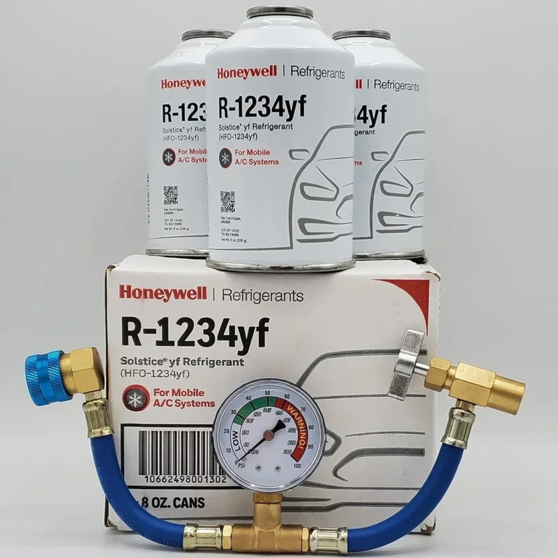 Honeywell R1234YF Refrigerant Freon Cans, 3 Cans, With HD Brass Can Tap And Gauge