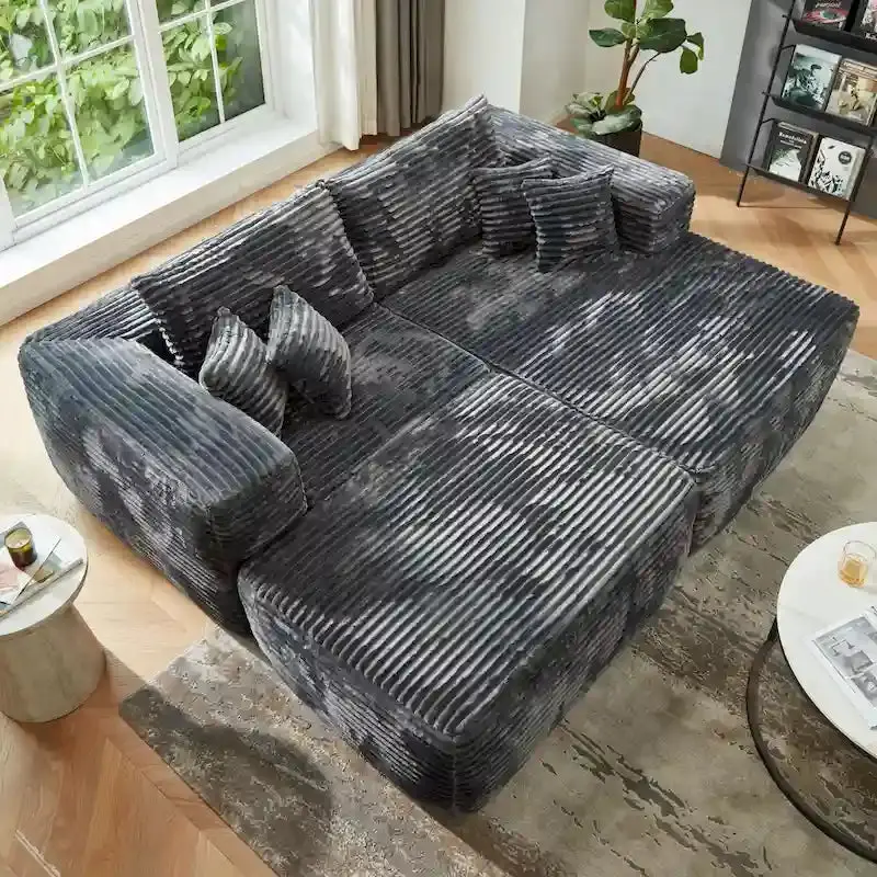 HOOOWOOO Plush L-Shaped Sectional Sofa With Detachable Ottoman - 80L*69.3W*35.4H*59D
