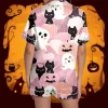 Hpapadks Halloween Pajamas Women Silk Graphic Button Down Short Sleeve Shirts and Shorts 2 Piece Sleepwear Women Pjs Set