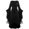 Huowey Vampire Gothic Dresses Women Halloween LaceâUp Waist High-Low Fancy Cosplay Party Gown Square Neck Long Sleeve