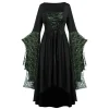 Huowey Vampire Gothic Dresses Women Halloween LaceâUp Waist High-Low Fancy Cosplay Party Gown Square Neck Long Sleeve