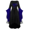 Huowey Vampire Gothic Dresses Women Halloween LaceâUp Waist High-Low Fancy Cosplay Party Gown Square Neck Long Sleeve