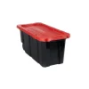 Husky Heavy Duty Stackable Storage Tote With Wheels, 45 Gal, 45.24 x 20.87 x 18.96 in, Black/Red Lid