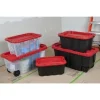 Husky Heavy Duty Stackable Storage Tote With Wheels, 45 Gal, 45.24 x 20.87 x 18.96 in, Black/Red Lid