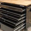 Husky Mobile Workbench With 9 Drawers, Hardwood Top And Power Connection, 117 cm W x 62 cm D - High-Gloss Black