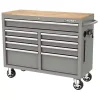 Husky Mobile Workbench With 9 Drawers, Hardwood Top And Power Connection, 117 cm W x 62 cm D - High-Gloss Black