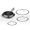 Hybrid Stainless Steel Pan Set With Glass Lids, 6-Piece, 8-Inch, 10-Inch And 12-Inch, Black