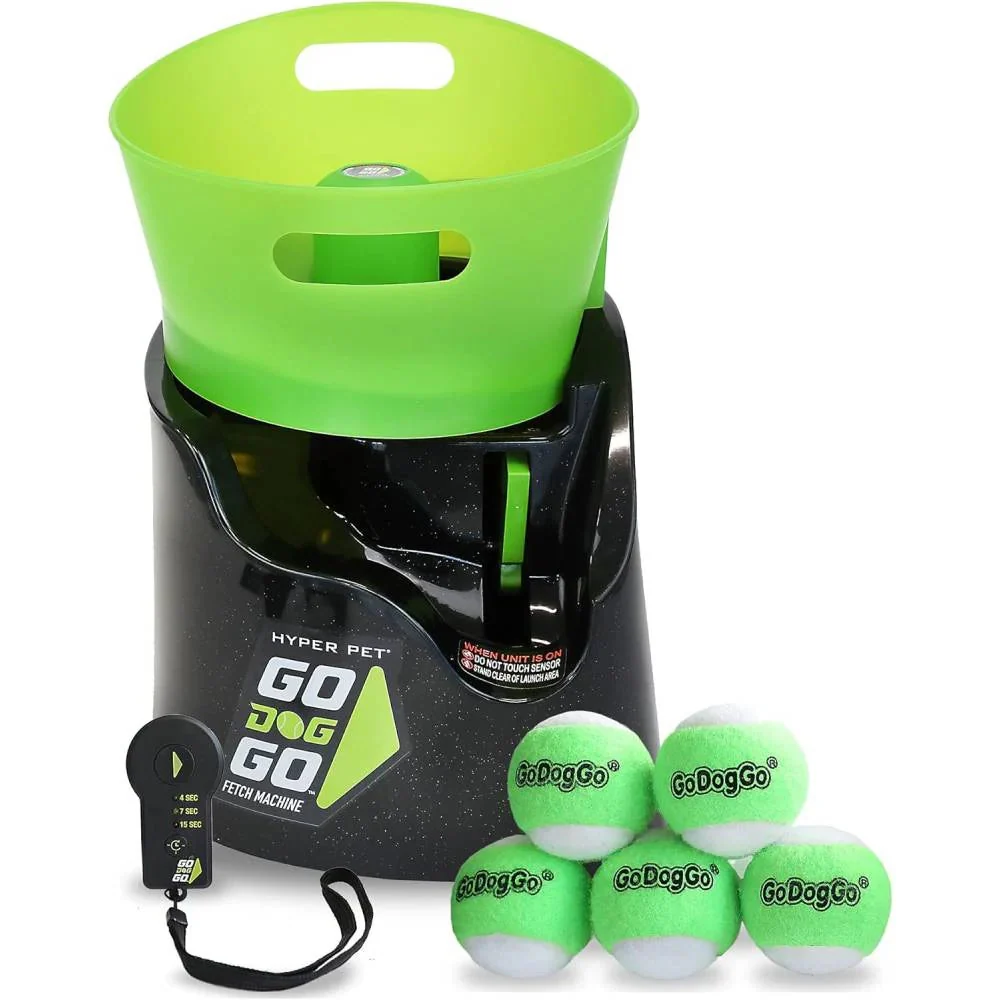 Hyper Pet Automatic Dog Ball Launcher With 5 Balls, Green/Black - GoDogGo