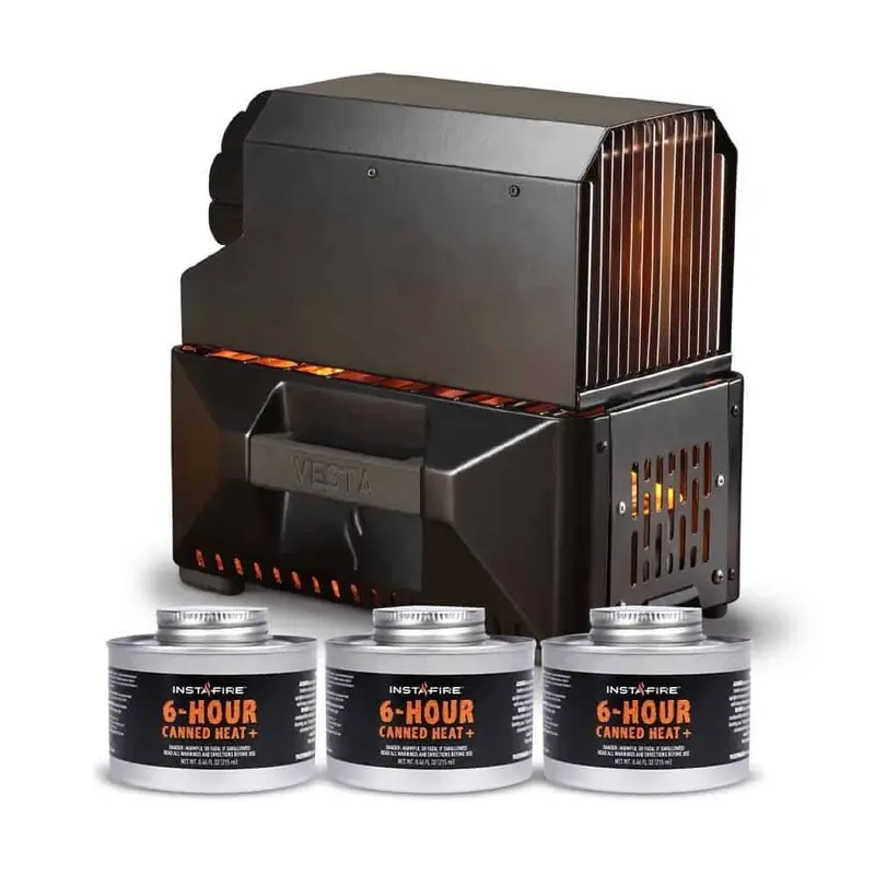 InstaFire Compact Self-Powered Heater & Stove With 3 6-Hour Canned Heat Cans, 11D x 7.5W x 10.75H - VESTA