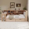 Ivery Furniture L-Shaped Upholstered Daybed With Desk, Bookcase, LED Headboard And Storage