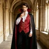 JOANKDMI Mens Gothic Vampire Costume Set with Stand Collar Cape Vest and Ruffle Shirt Classic Aristocrat Dracula Outfit