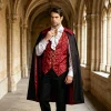 JOANKDMI Mens Gothic Vampire Costume Set with Stand Collar Cape Vest and Ruffle Shirt Classic Aristocrat Dracula Outfit