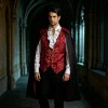 JOANKDMI Mens Gothic Vampire Costume Set with Stand Collar Cape Vest and Ruffle Shirt Classic Aristocrat Dracula Outfit