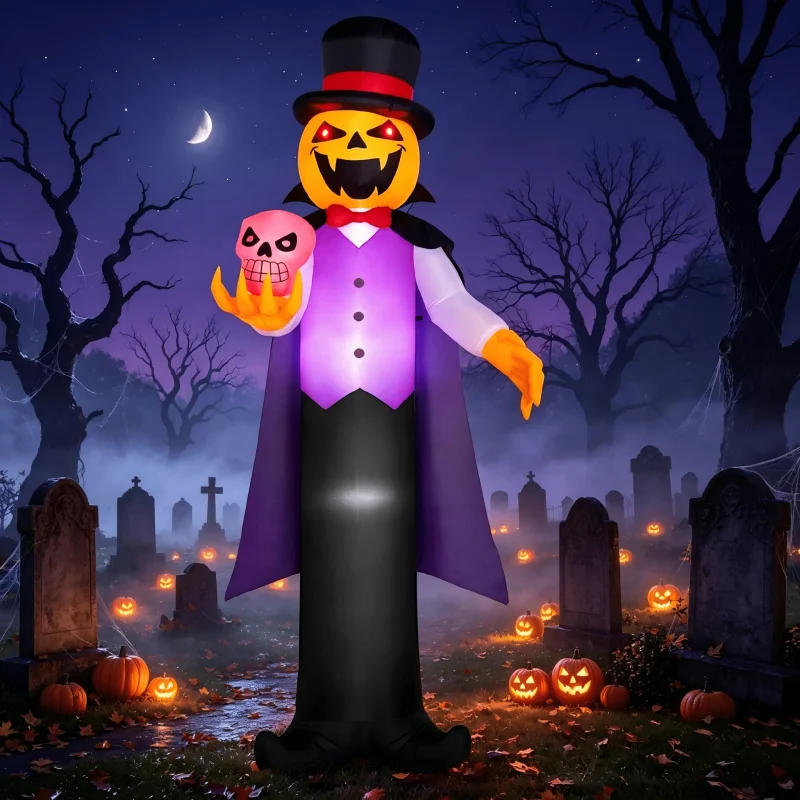 Joyfy 12 ft Giant Halloween Inflatable Pumpkin Ghost Vampire with Skull Decoration with Built-in LEDs, Ghost Halloween D
