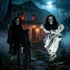 Joyfy 2 Packs Halloween Decorations Outdoor Hanging Ghosts, Light Up 3.9ft Witch and 3ft Pumpkin Face Creepy Decorations